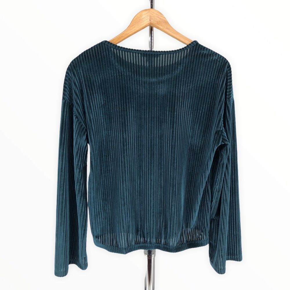 Carolina Belle Deep Teal Ribbed Velvet Long Sleeve Sweater Top Size Small - Picture 6 of 10